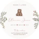 Lief geboortekaartje meisje met beer plantjes en hartjes Achterkant