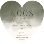 Lief geboortekaartje met groene waterverf in hartvorm Achterkant