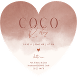 Lief geboortekaartje met zachtbruine waterverf in hartvorm Achterkant