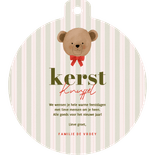 Lief kerstkaartje kerstbal vorm knuffel beer met strik Achterkant