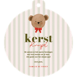 Lief kerstkaartje kerstbal vorm knuffel beer met strik Achterkant