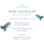 Lief rond geboortekaartje broertje met 2 walvissen  Achterkant