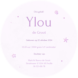 Lief rond pastel geboortekaartje met schelp en en streepjes Achterkant