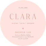 Lief roze geboortekaartje rond met schattig gansje Achterkant