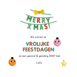 Lieve kerstkaart voor kinderen kerstboom met oogjes Achterkant