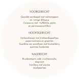 Menukaart bruiloft vorm van bord cirkelvorm Achterkant
