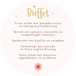 Menukaart cirkel Communie lentefeest gerbera bloemen kleuren Achterkant