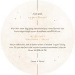 Minimalistische ronde trouwkaart met gouden details Achterkant