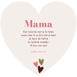 Moederdagkaart hartvorm gekleurde harten liefste mama Achterkant