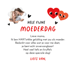 Moederdagkaart in hart vorm lief rood hart met oogjes Achterkant