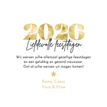 Nieuwjaarskaart hartvorm sterren vuurwerk foto goud 2026 Achterkant