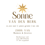 Origineel geboortekaartje boog zon goud streepjes Achterkant