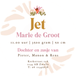 Origineel geboortekaartje cirkel bloemenkader kleurrijk hart Achterkant