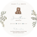 Rond geboortekaartje jongetje met beer plantjes en hartjes Achterkant