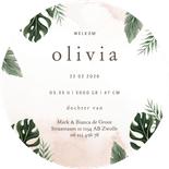 Rond geboortekaartje lief olifantje roze jungle thema Achterkant