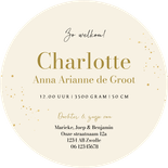 Rond geboortekaartje madeliefjes waterverf goud spetters Achterkant