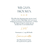 Ronde donkerblauwe trouwkaart met gouden hartjes Achterkant