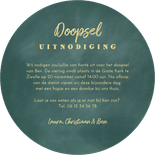 Ronde doopkaart foto en gouden visjes Achterkant