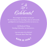 Ronde kaart roze LP vorm uitnodiging 70 jaar muziek feestje Achterkant