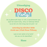 Ronde kaart vorm discobal kleurrijk disco feestje foto Achterkant