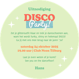 Ronde kaart vorm discobal kleurrijk disco feestje foto Achterkant
