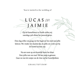 Ronde moderne trouwkaart botanische bladeren Achterkant