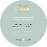 Ronde uitnodiging 50-jarig jubileumfeest witte bloemen Achterkant