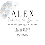 Stijlvol geboortekaartje hartjes watercolor blauw klassiek Achterkant