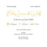 Stijlvol groengeboortekaartje jongen in hartvorm uitgesneden Achterkant