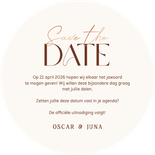 Stijlvolle kaart save the date roestbruin in cirkelvorm Achterkant