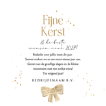 Stijlvolle kerstkaart strik erom goud kerstboomvorm Achterkant