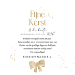 Stijlvolle kerstkaart strik erom goud kerstboomvorm Achterkant