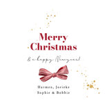 Stijlvolle kerstkaart strik watercolor kerstbal foto streep Achterkant