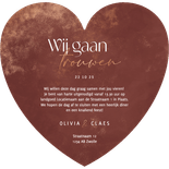 Stijlvolle trouwkaart in hartvorm met koper accenten Achterkant