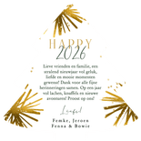 Trendy nieuwjaarskaart kerstboomvorm vuurwerk ster goud Achterkant