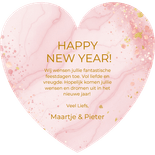 Trendy nieuwjaarskaart roze hartje met marmeren jaartal Achterkant