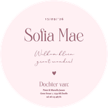 Trendy roze geboortekaartje met palmbomen patroon rond Achterkant