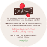 Uitnodiging cirkel taart verjaardagsfeest high tea Achterkant