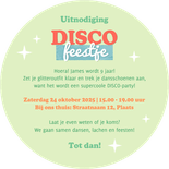 Uitnodiging discofeestje discobal kleurrijk foto unisex Achterkant