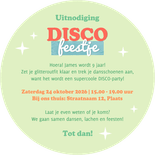 Uitnodiging discofeestje discobal kleurrijk foto unisex Achterkant