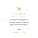 Uitnodiging kerstborrel kerstbal sneeuw sterren goud Achterkant