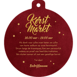 Uitnodiging kerstmarkt vorm kerstbal rood sterren  Achterkant