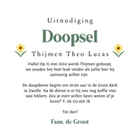 Uitnodiging rond doopsel bloemetjes lente Achterkant