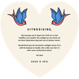 Unieke trouwkaart hartje met tattoo stijl vogels Achterkant