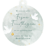 Zakelijke kerstkaart in kerstbal vorm met witte duifjes Achterkant