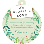 Zakelijke kerstkaart kerstbalvorm kerstkrans waterverf Achterkant