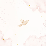 Zomers geboortekaartje met takjes, bloemen en duiven Achterkant