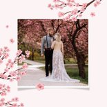 Bedankkaart lente bruiloft fotocollage roze bloesem 2