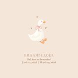 Beige geboortekaartje lief gans met strik meisje klassiek 2