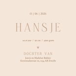 Beige geboortekaartje lief gans met strik meisje klassiek 3